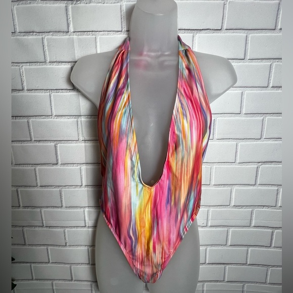 HOT MIAMI STYLES Colorful Halter Neck Swimsuit/size L - Picture 2 of 7